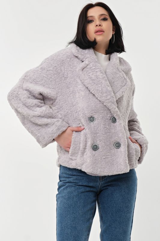 Shortened plush eco fur coat in purple ash