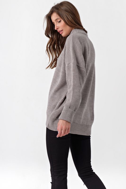 Beige-gray high-necked knitted oversize sweater