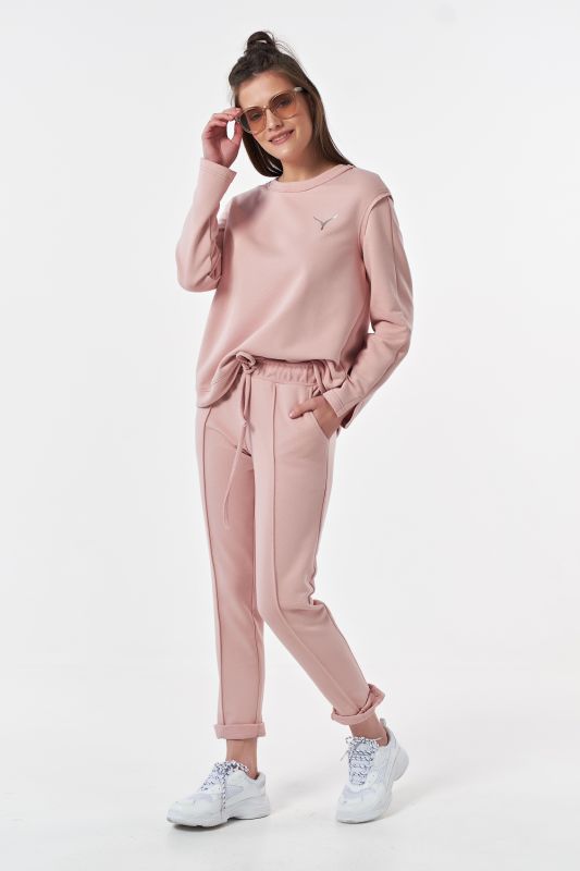 Cotton knitted suit with dusty rose pants