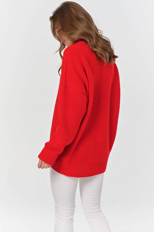 High-necked knitted over-size sweater red