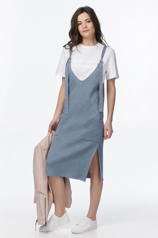 Warm knitted midi melange denim-blue melange sundress