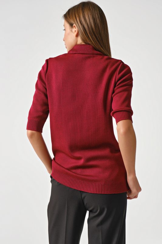 Short sleeve wool knitted sweater burgundy