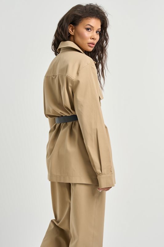 Casual trouser suit with cotton shirt beige