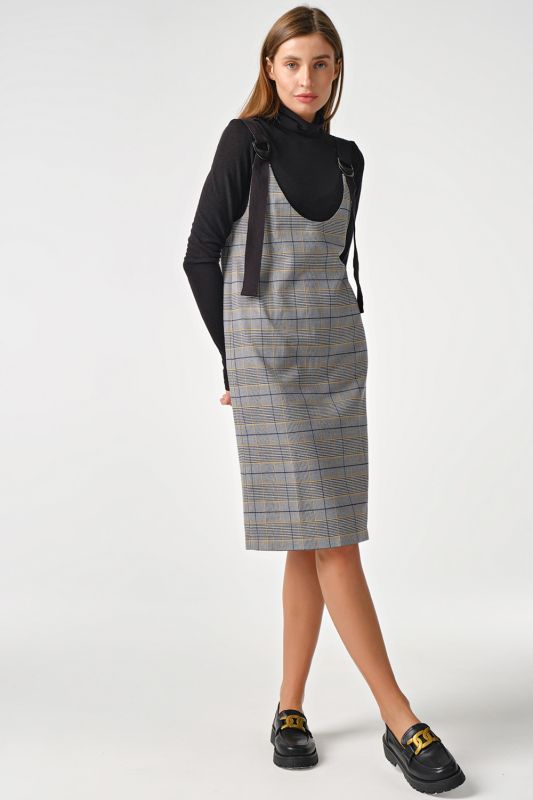 Office turtleneck plaid sundress gray