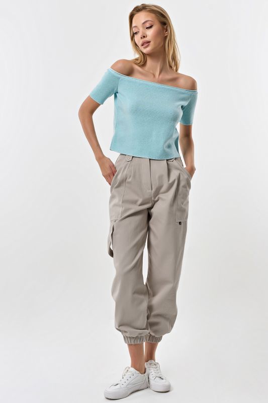 Knitted sweater with viscose in composition light turquoise