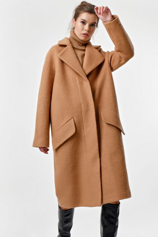 Camel wool long sleeve overcoat