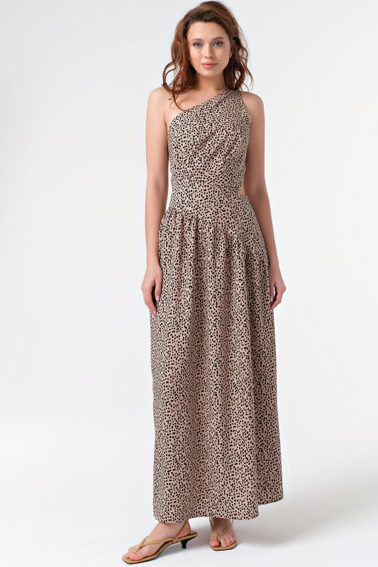 Beige printed viscose summer maxi dress with open back