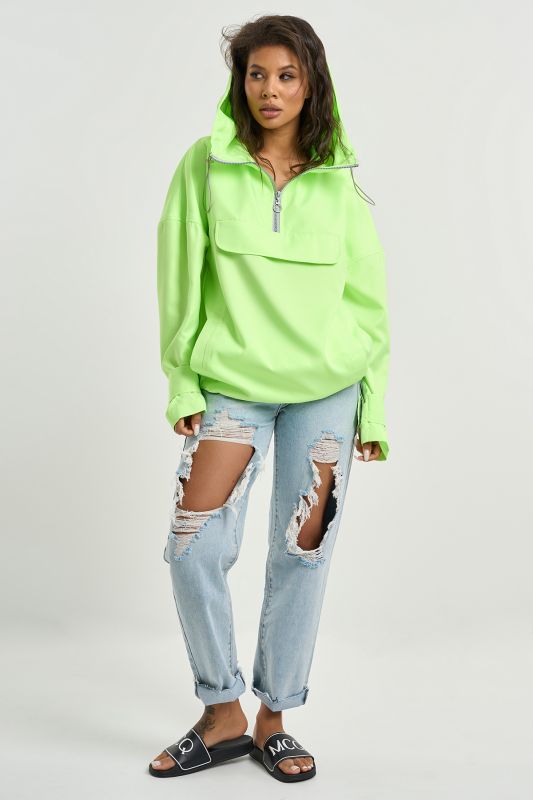 Lightweight hooded windbreaker in neon green