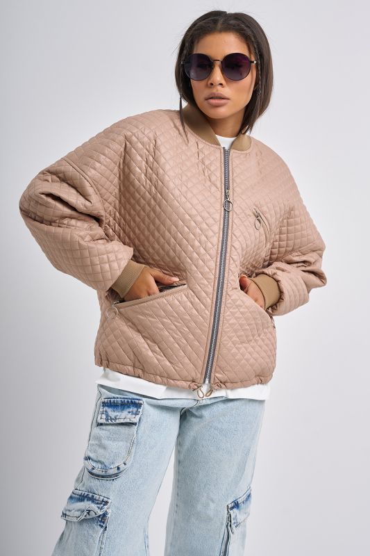 Short bomber made of quilted jacket fabric beige