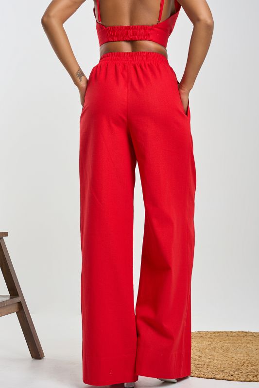 Red linen palazzo pants