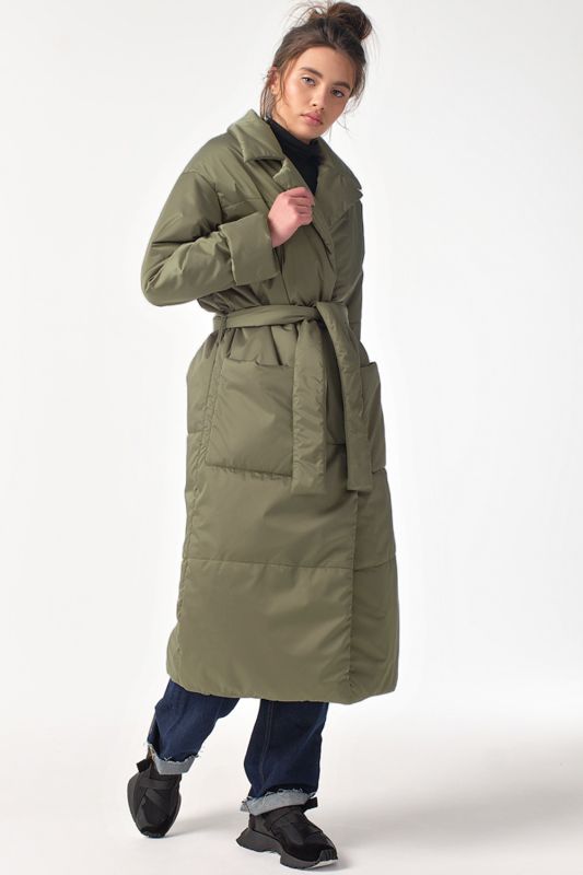 Long Quilted Olive Long Insulated Demi-Seasonal Coat