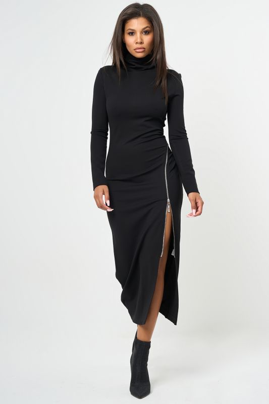 Dense knit dress with zipper closure black