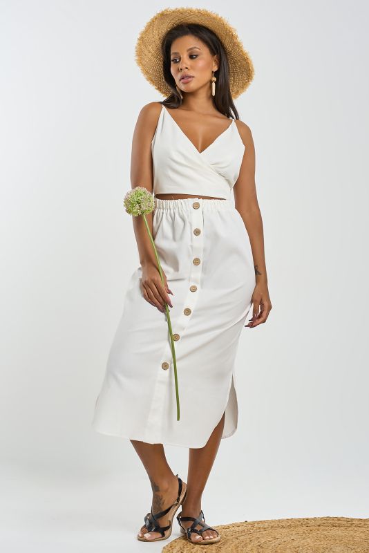 Cotton dress with cut-off waist white