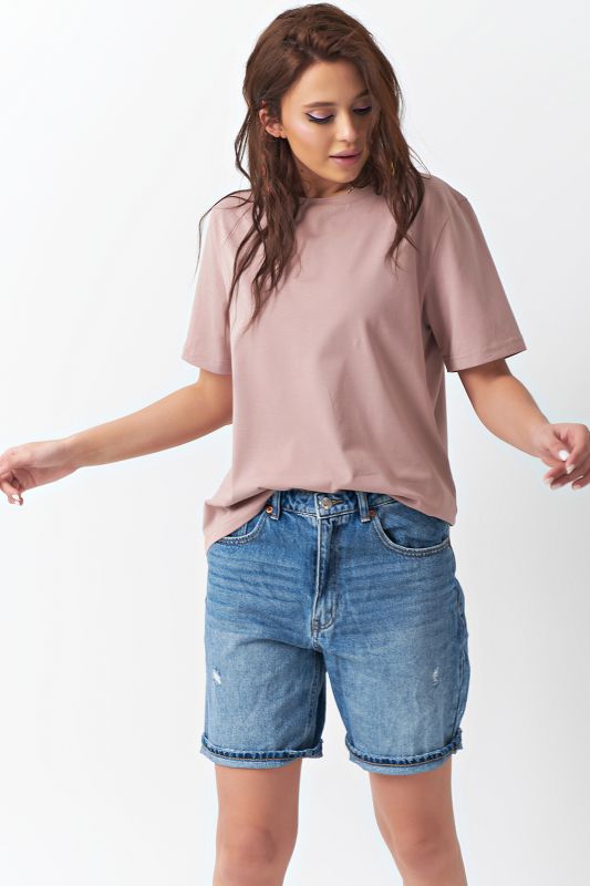 Dusty beige cotton basic knitted oversize T-shirt