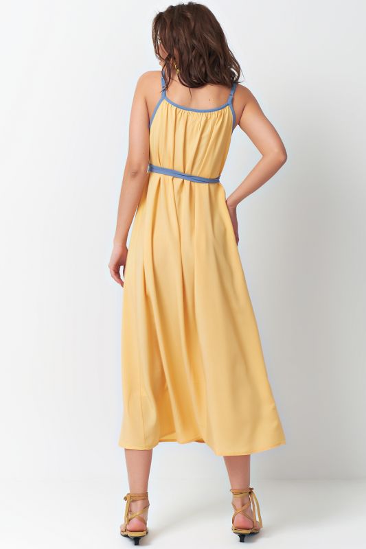 Summer dress with thin straps with ties yellow