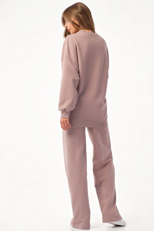 Sporty knitted sweatsuit with wide futer pants dusty pink