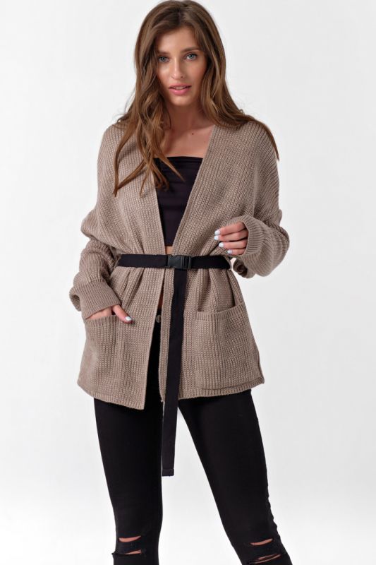 Warm beige melange over-size knitted cardigan