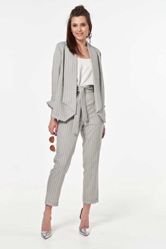 Summer pants with white striped lapels on gray