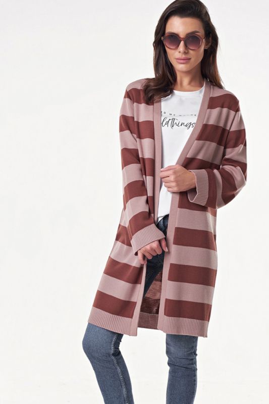 Long striped knitted cardigan beige-brown