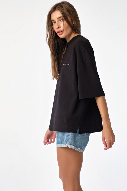 Oversize T-shirt with cotton lettering black