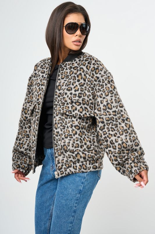 Leopard bomber made of wool overcoat with insulated lining