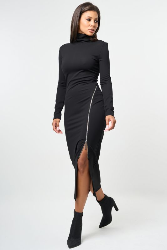 Dense knit dress with zipper closure black