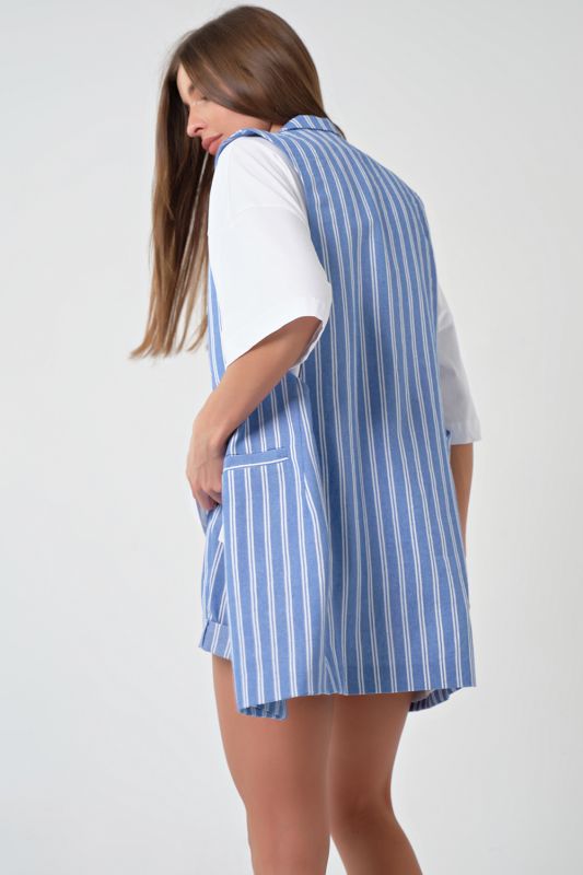 Long cotton striped summer vest on light blue