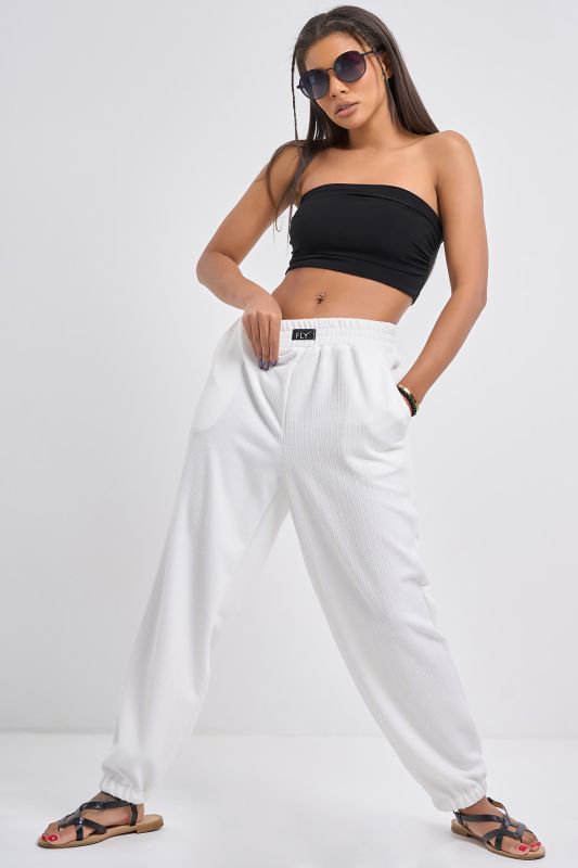 Textured jersey casual pants white