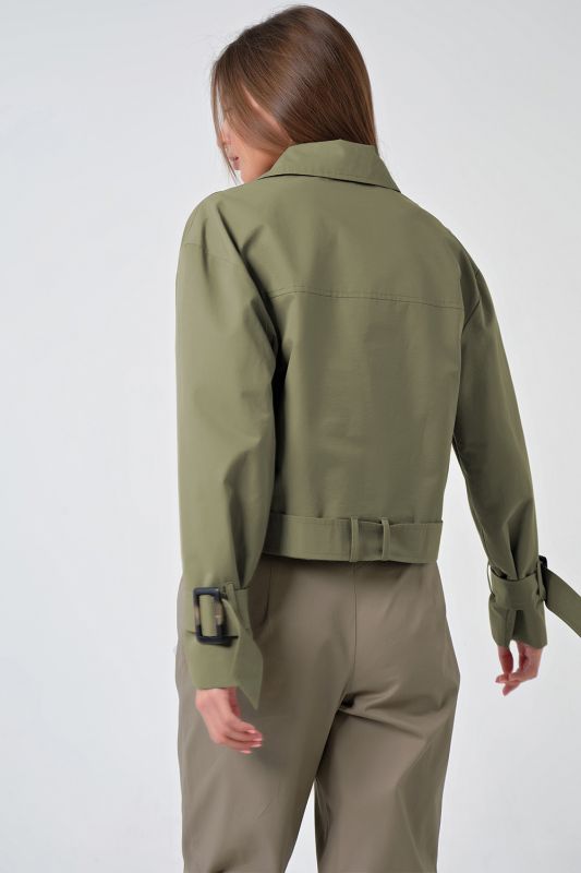 Khaki cotton over-size windbreaker with pockets