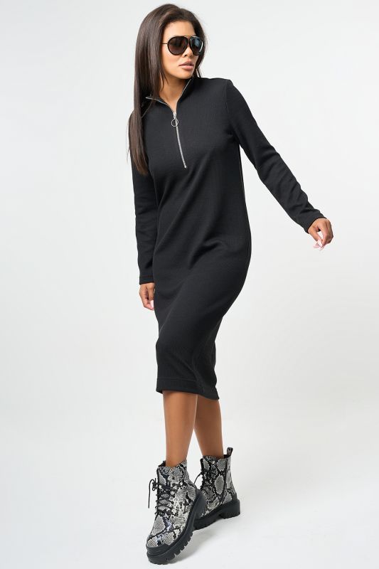 Black knitted straight midi dress with long sleeves