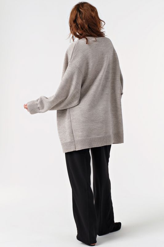 Warm knitted over-size cardigan without button light gray