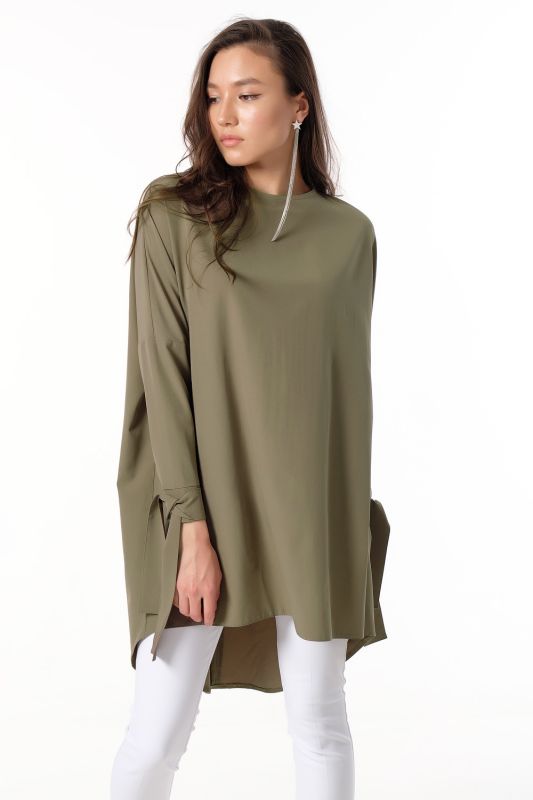 Long sleeve flared blouse with long sleeve khaki