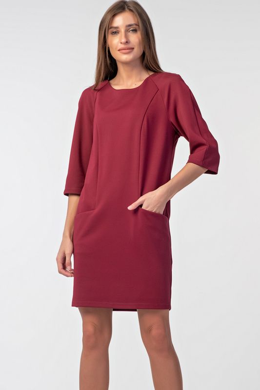 Casual short dress with pockets dark red