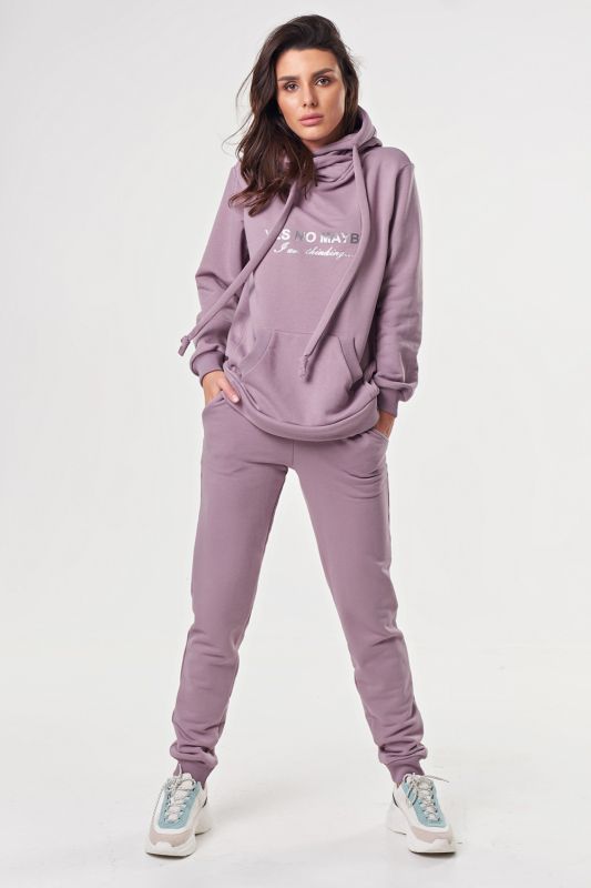 Lavender jersey sport pants suit with hoodie