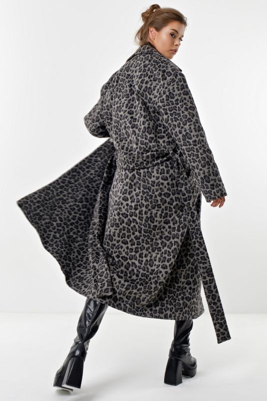 Long coat made of wool leopard on gray