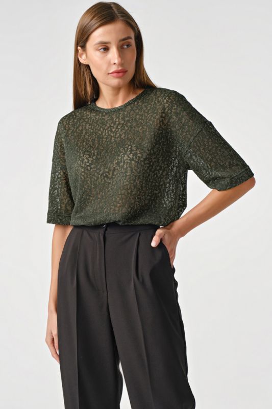 Green openwork knitted tunic with lurex