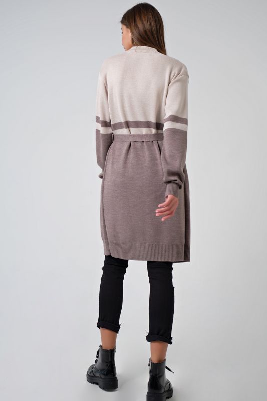 Long knitted cardigan with belt beige