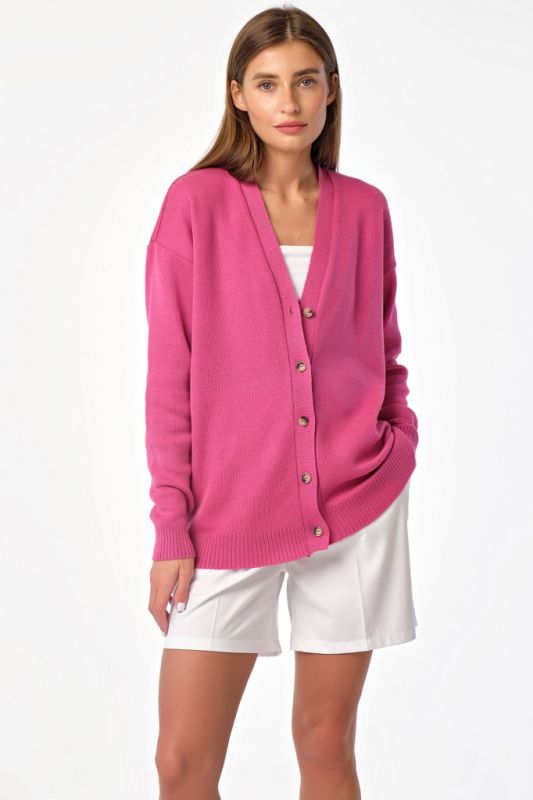 Knitted short over-size cardigan with buttons pink