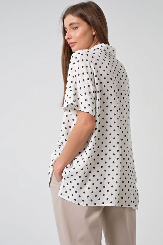 Short Sleeve Oversize Shirt with polka dots on white