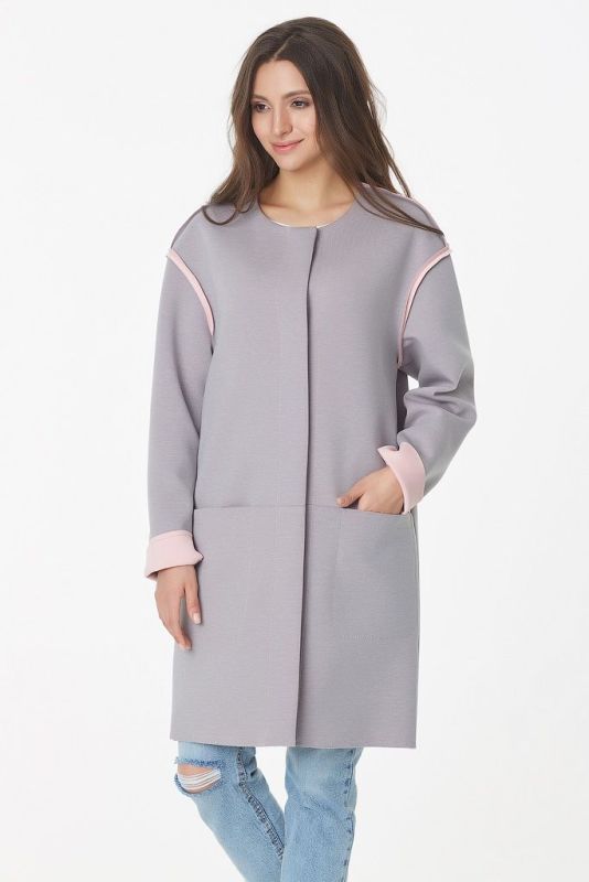 Light knitted coat with buttons gray-pink