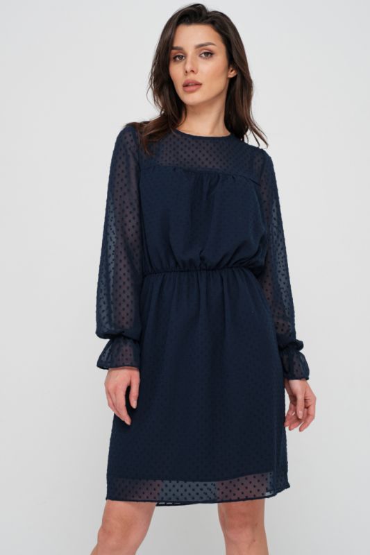 Long sleeve chiffon evening dress in navy blue