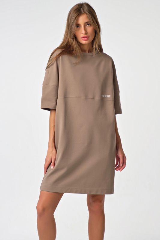 Beige jersey over-size T-shirt dress