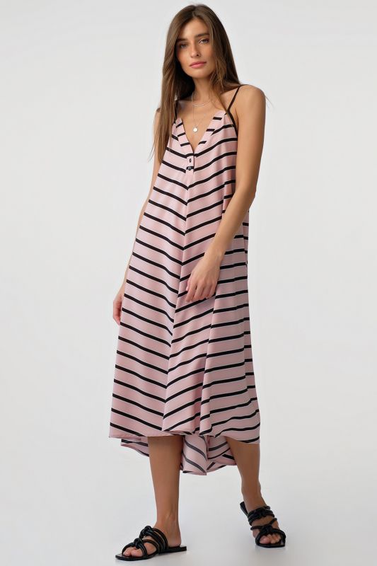 Black striped strappy loose midi dress on pink