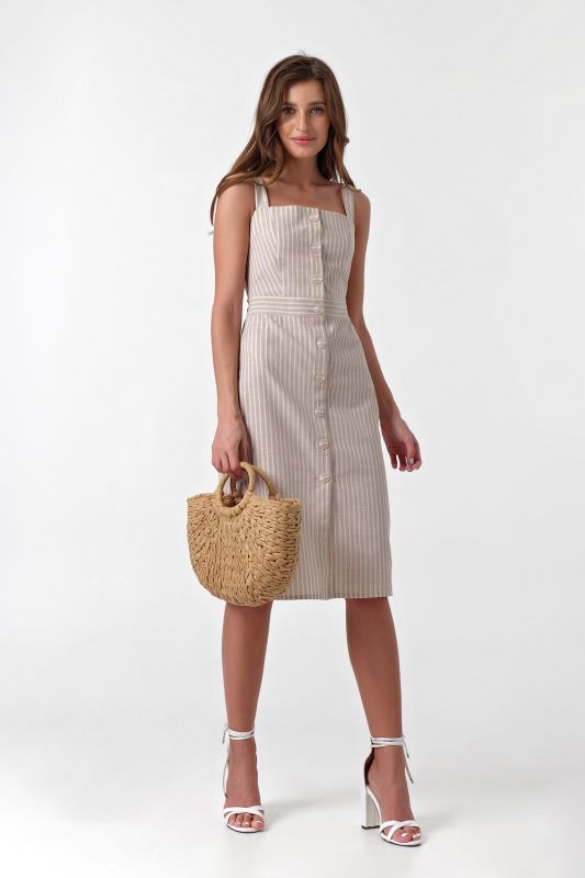 Open-back buttoned sundress with striped back on beige