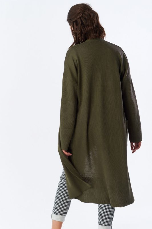 Long loose knitted cardigan without clasp khaki