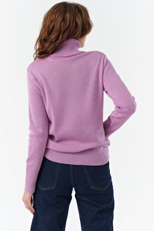 Long sleeve knitted turtleneck sweater made of wool in soft lilac color