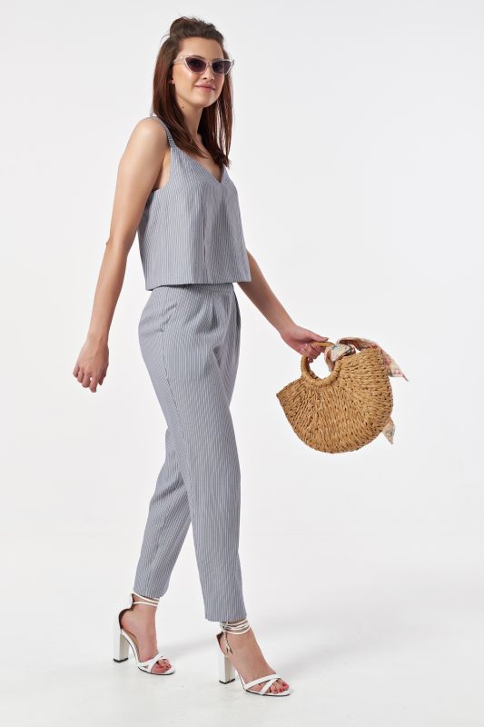 Summer pant suit with striped top on gray