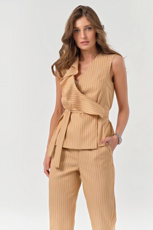 Summer pant suit with striped blouse on sand color