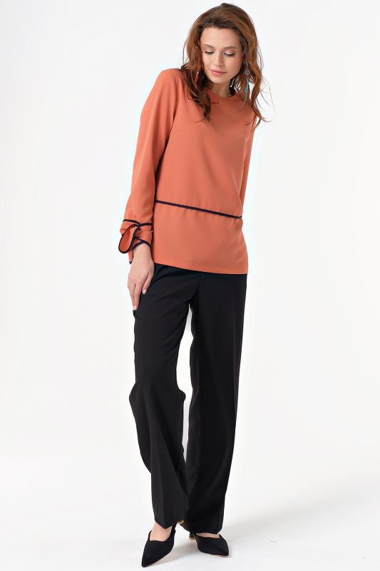 Long blouse with ties for office light terracotta