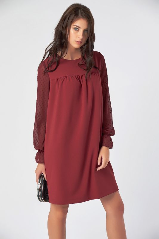 Light straight dress with chiffon sleeves burgundy